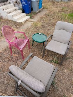 Outdoor chairs for sale with pink plastic chair and small table  read below!!
