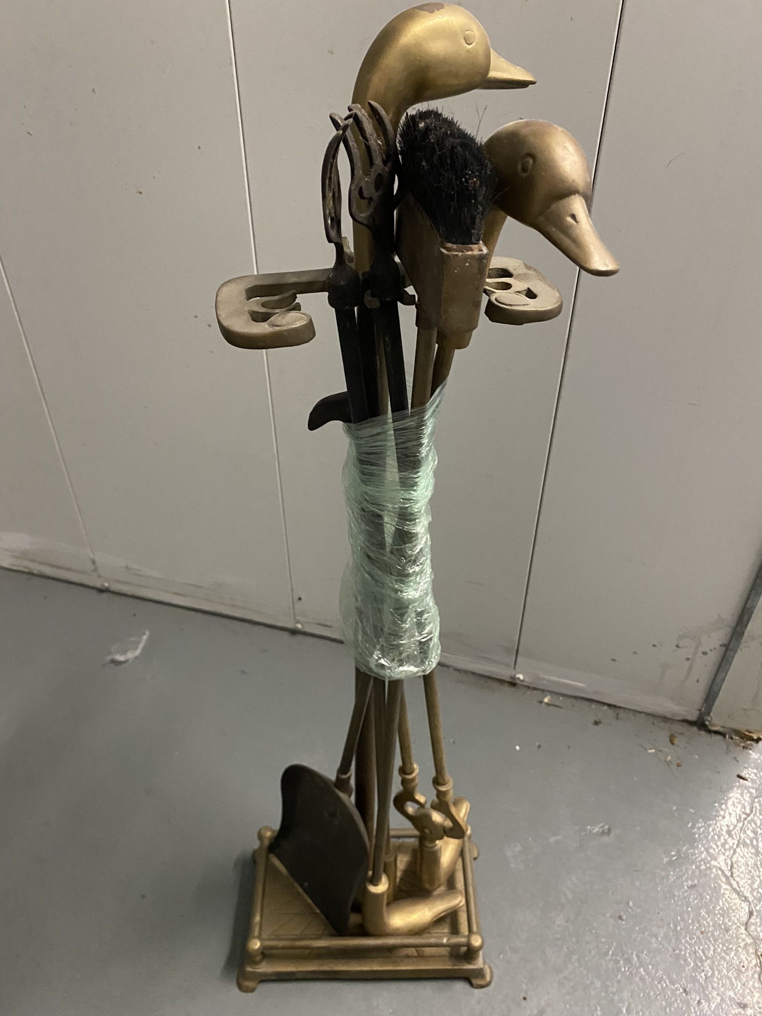 Vintage Solid Brass Duck Head Fireplace Tool Set