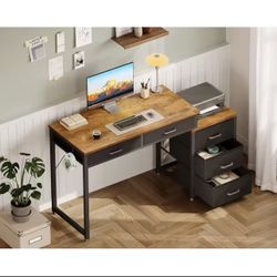 Computer Desk with 5 Drawers, Reversible Home Office Desks with Printer Stand, Study Writing Table Workstation , Vintage