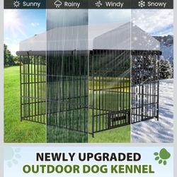 Brand New In Box! Large Outdoor Covered Galvanized Dog Kennel Heavy Duty, Galvanized Metal, 4 Sided CoverTarp Swivel Feeding Door & bowls Jaula /coral