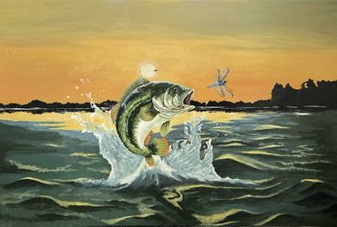 Original Fishing Artwork - Breaking The Surface (24x36)