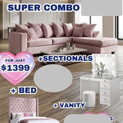 NEW 3 ROOM PACKAGE DEAL- BED MATTRESS SECTIONAL SOFA DINING ROOM AND MORE