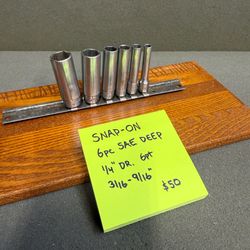 Snap-On 6pc SAE DEEP 1/4” Dr. 6pt SOCKET SET 3/16–9/16”