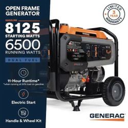 Generac 8125/6500-Watt Dual Fuel Portable Generator, Easy-To- Use Electric Start