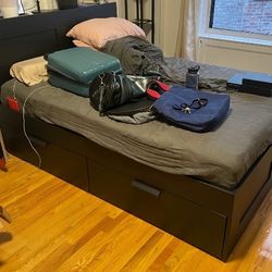 Ikea King Sized BRIMNES bed frame AND storage headboard (BLACK) 