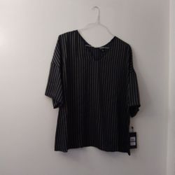 NWT, Jones New York NY Navy & Gold Striped Short Sleeved Top XL