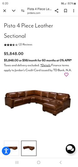 Real Italian Leather SECTIONAL w/ Chaise And Cocktail Ottoman from Jordan's