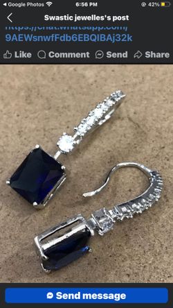 New Faux Blue Sapphire And Rhinestone Earrings 