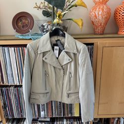 PRICE DROP: BCBG MAXAZRIA BONE/CREAM lined,LAMBSKIN LEATHER MOTO JKT, NWT
