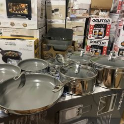Anolon EverLast Ceramic Nonstick 11-piece Cookware Set, Stainless Steel