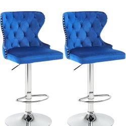 Set Of 2 Blue Velvet Bar Stools‼️
