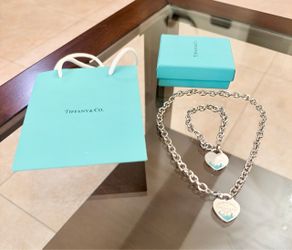 Tiffany & Co. Heart Tag Necklace & Bracelet Set – Box & Bag