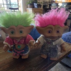 2 Vintage Treasure Trolls With Wish Stones