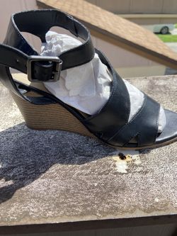 Women Wedge Heel Shoes Black Leather