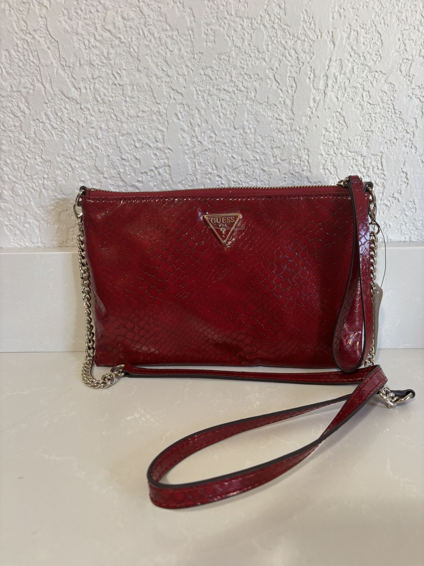 Red Guess Moon Light Python Wristlet Crossbody
