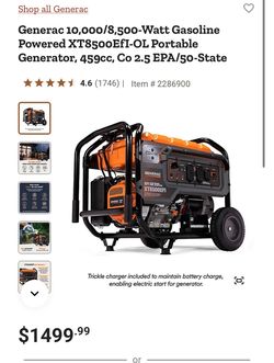 Generac 10,000/8,500-Watt Gasoline Powered XT8500EfI-OL Portable Generator