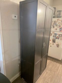 Tall Dark Brown Storage Cabinet with Doors