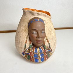 African Warrior Vase beautiful hand painted ceramic