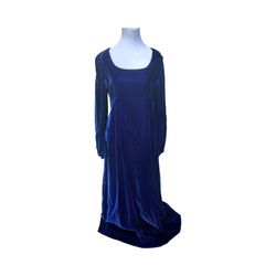 Blue Velvet Vintage Dress Handmade by Marilyn Leavitt Women’s Sz S Formal