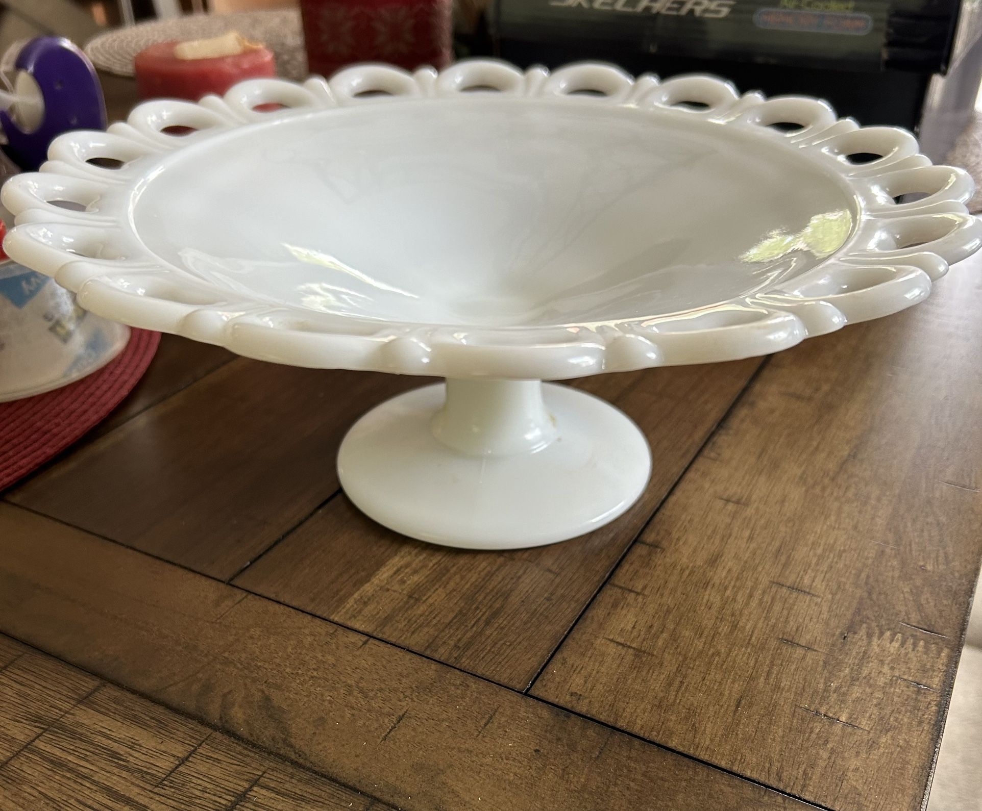 Vintage Anchor Hocking Old Colony Milk Glass Lace Edge Footed Dish