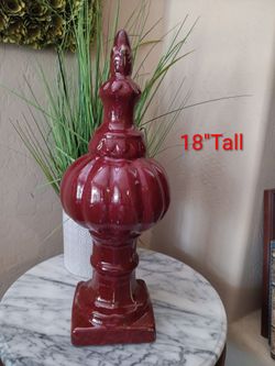 Deep Red Burgundy Ceramic Finial. Fun Decor, In the Garden On in your Home.