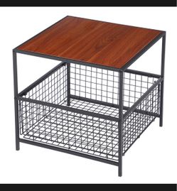 Industrial End Table with Wire Basket Storage