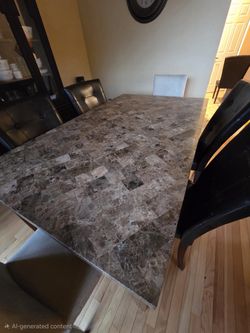 Amazing condition Large Dining Table with 6 Chairs – Marble Top & Solid Wood