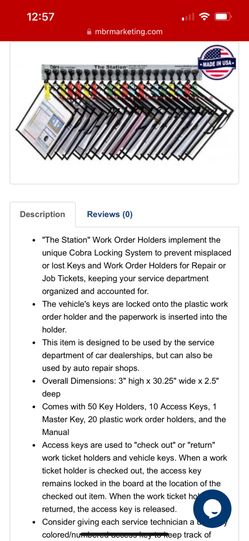 Cobra Key System Repair Shop Orginizer 