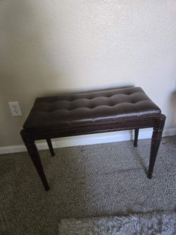 Tufted Leather Upholstered Bench Dark Wood Legs