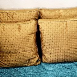 4 Newport Structured Satin Gold Throw Pillows 17in x 17in 