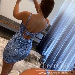 Sparkly V-Neck Prom Dress Short Sequin Prom Dress