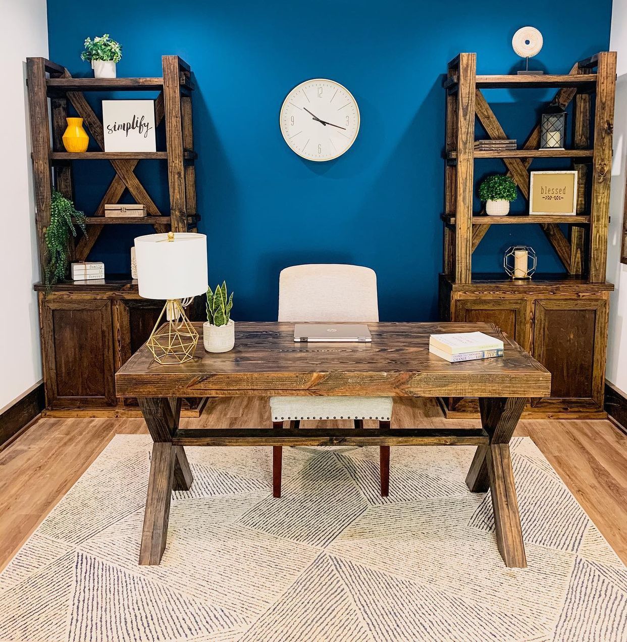 Custom farmhouse Office Desk Study Filling Cabinet Solid Wood Modern Rustic Office File Writing