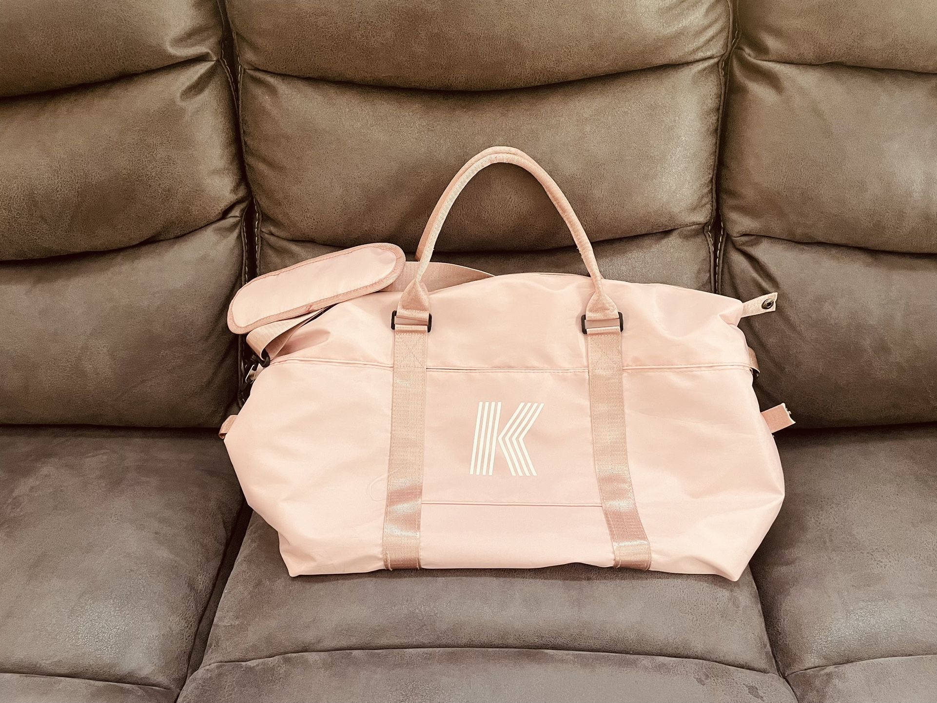 Pink âKâ Duffle Bag