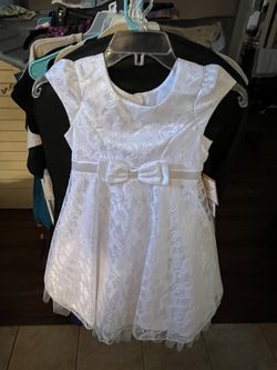 Girls White Lace Knee Length Dress 