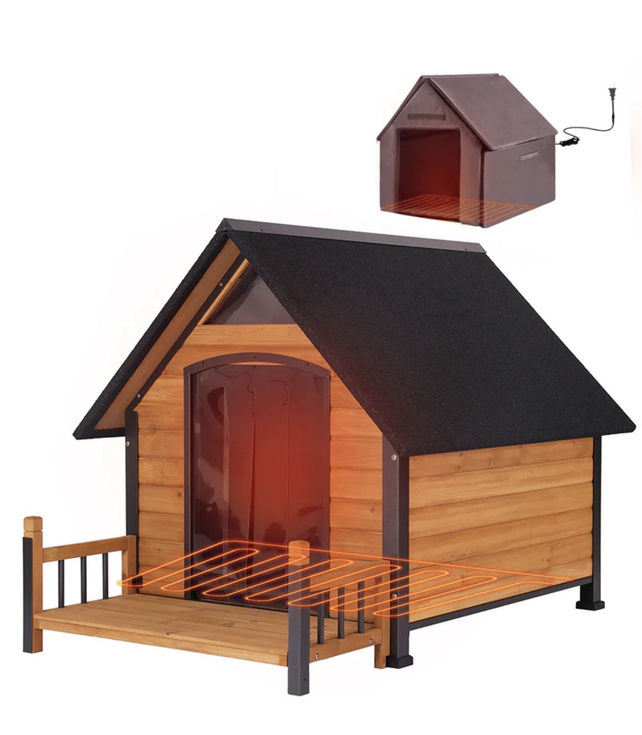 Aivituvin-AIR80/81-IN-HP 32.9"L/37.4"L Large Heated Dog House with Heating Pad | Insulation Liner - Brown - Medium 32.9"(L) x 45" (W) x 32.6"(H)