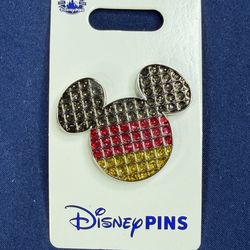 Disney Mickey Mouse Rhinestone Pin Red Yellow Black Disney Parks NWT