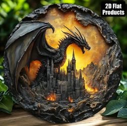 Fiery Dragon Citadel Round Wood Wall Art