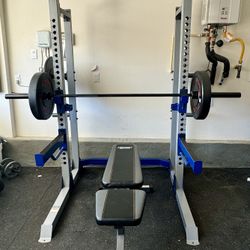 Squat rack Plus Bench, Bar And Weights