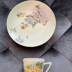 Hand-Painted Plate and Mug, Vintage