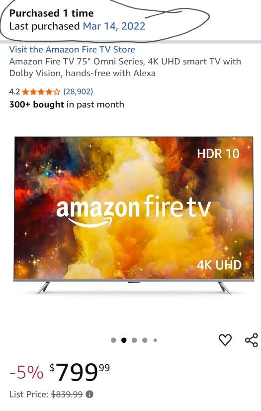 Amazon Fire 75" TV 4K With Black TV Stand