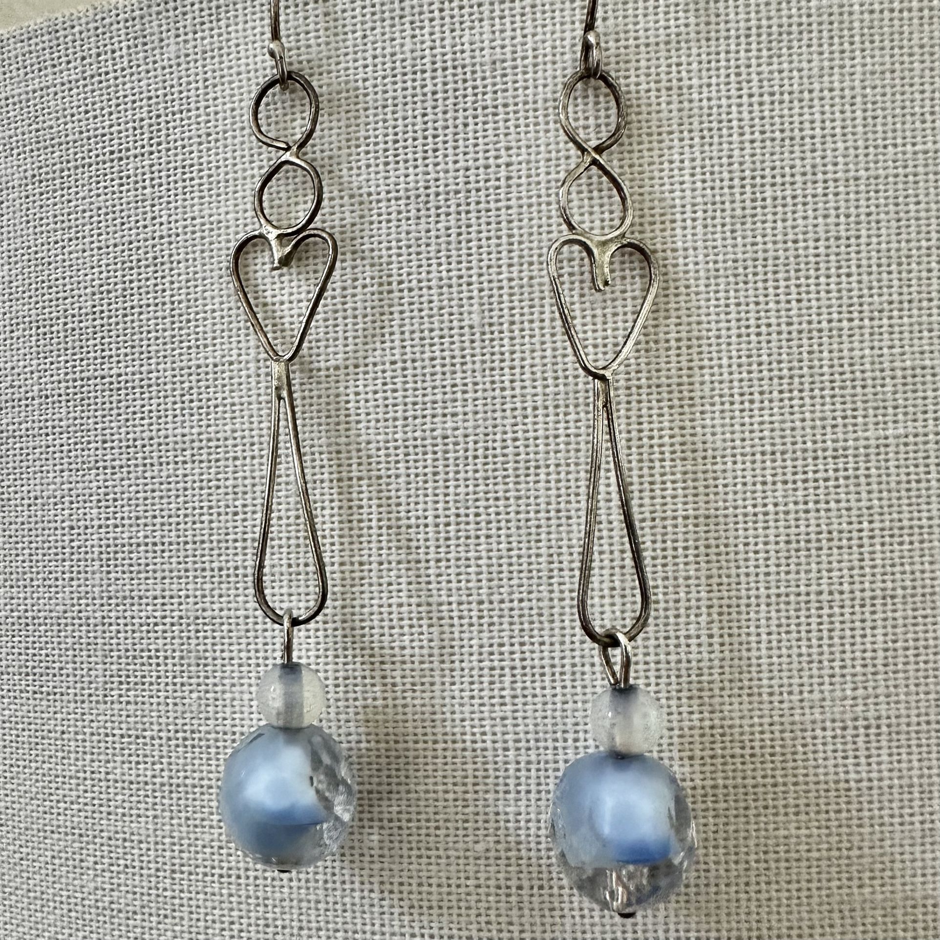 Sterling Silver Blue Heart Drop Earrings