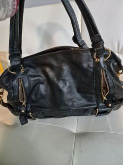Black Leather Shoulder Bag with Gold Hardware