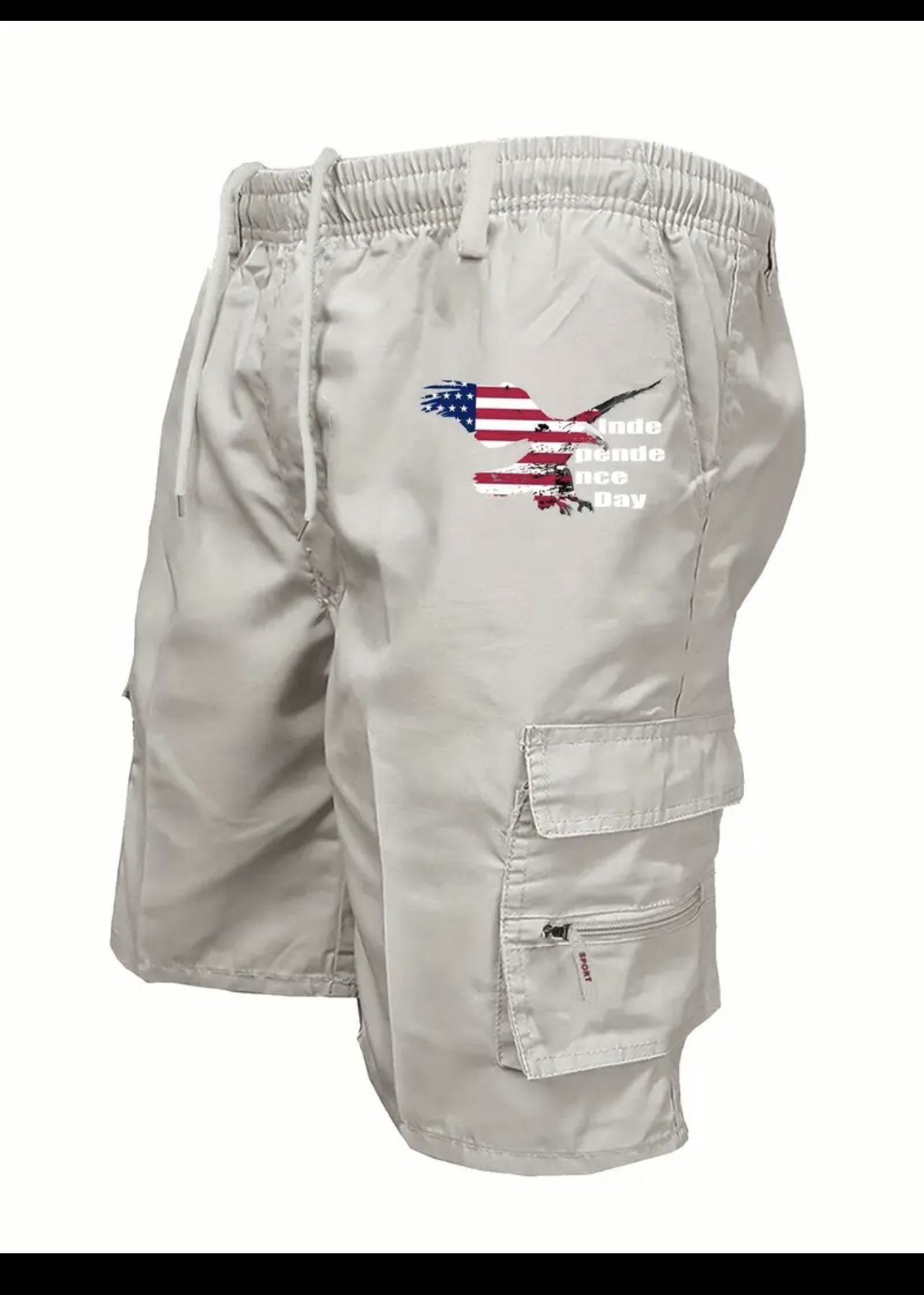 Creative American Flag Graphic Print Men's tan color Cargo shorts XL -New