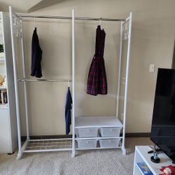 Portable Closet System, Triple Rod Rolling Garment Rack. 