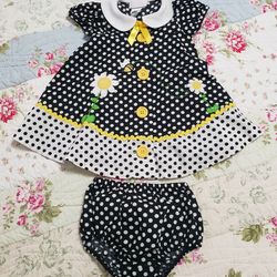 Bonnie Jean Baby Girls Polka Dot 18M Dress Applique Embroidery Bee Daisy Flower