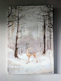 Winter Deer Scene  Canvas Picture