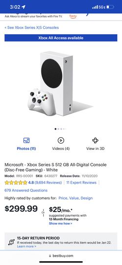 Microsoft Xbox Series S 512 GB All-Digital Console (Disc-Free