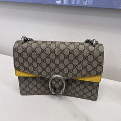 Gucci GG Canvas Dionysus Should Bag Medium Yellow Suede