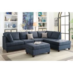 Blue Sectional Sofa - Ottoman Sold Separate 