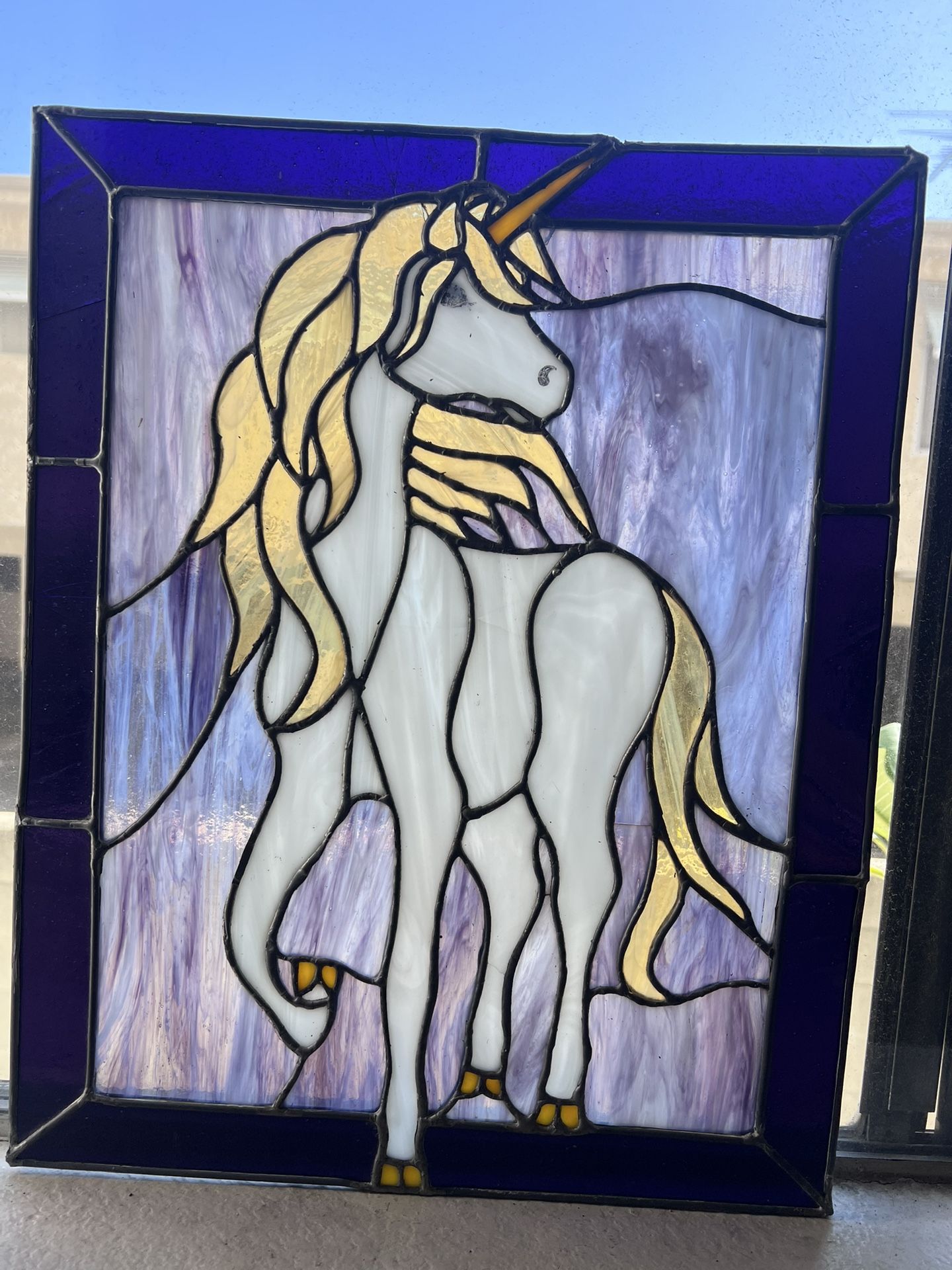 Vintage stained glass, unicorn , large